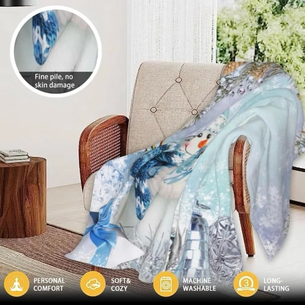 Winter Snowman Throw Blanket - Blue and White